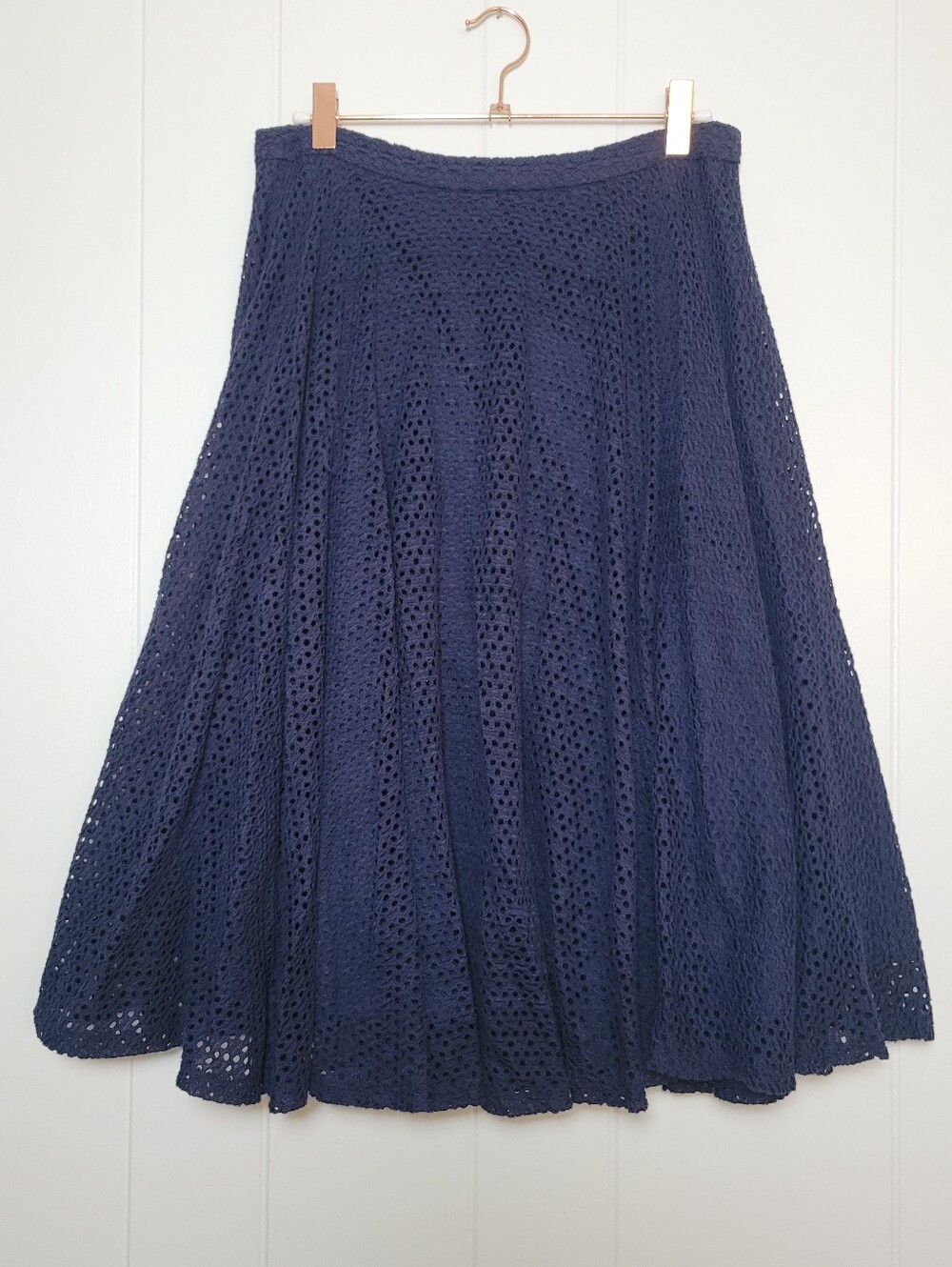 Eva Mendes × New York & Company Eyelet A Line Dress Navy Blue Career Classic 4